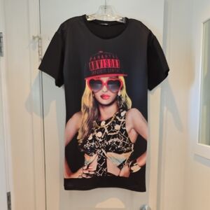 Black Graphic T-Shirt Dress with Red Accents